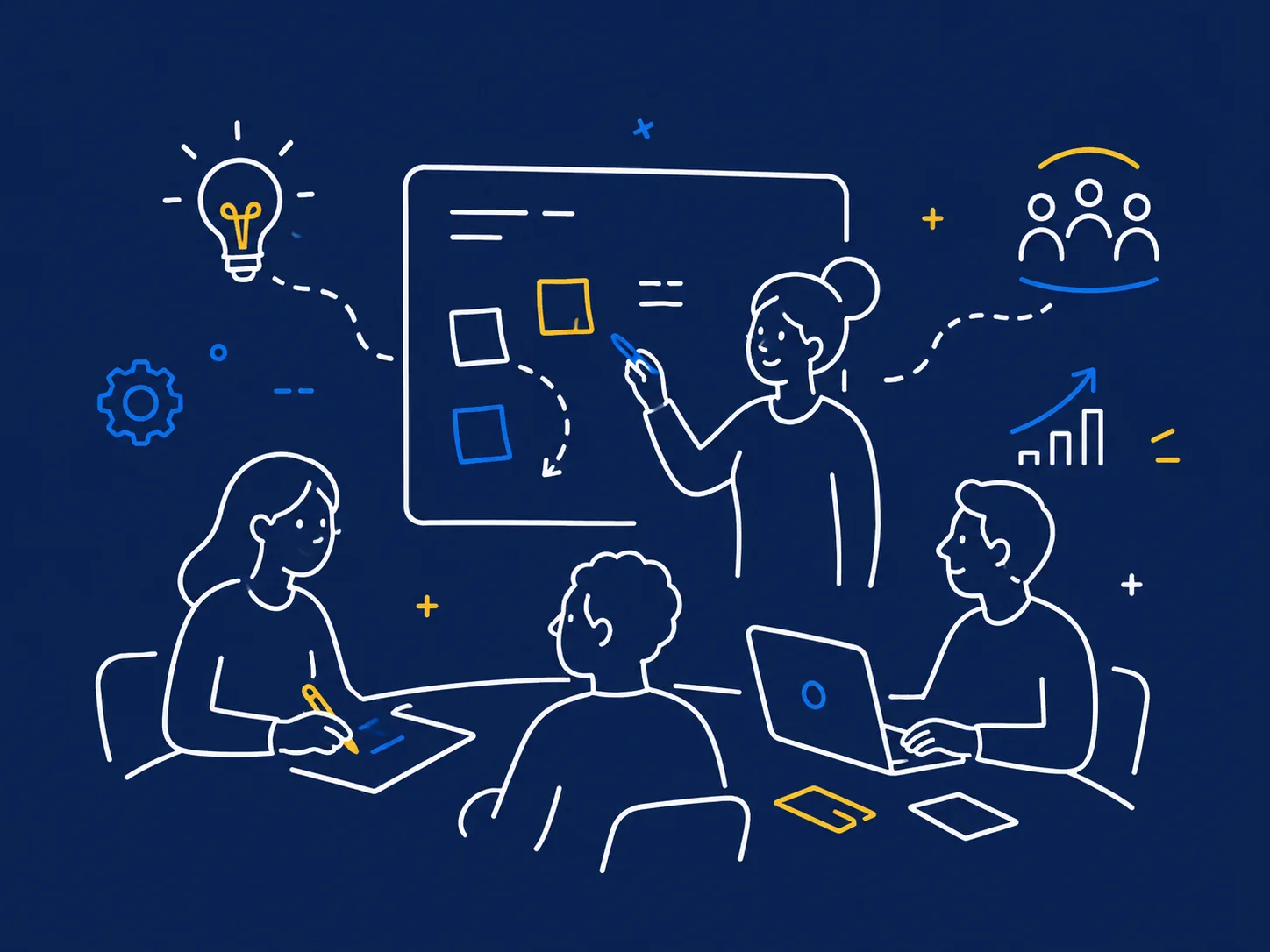 Line illustration of a collaborative training workshop